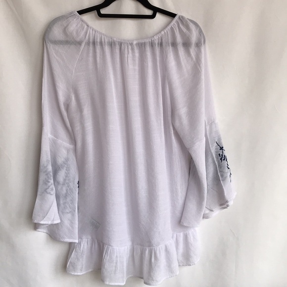 Counterparts white hi-low peasant top with embroidery - Picture 2 of 8